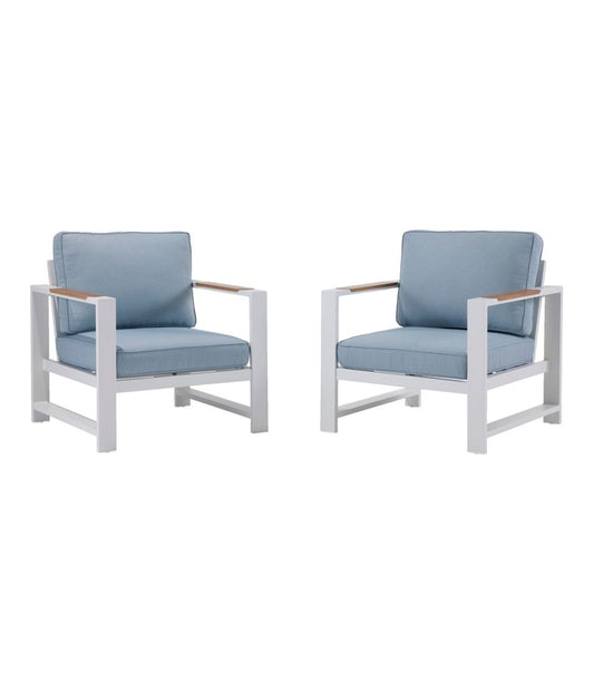 White Aluminum Deep Seating Armchair with Blue Cushions, Set of Two - L.L.Bean Great Value