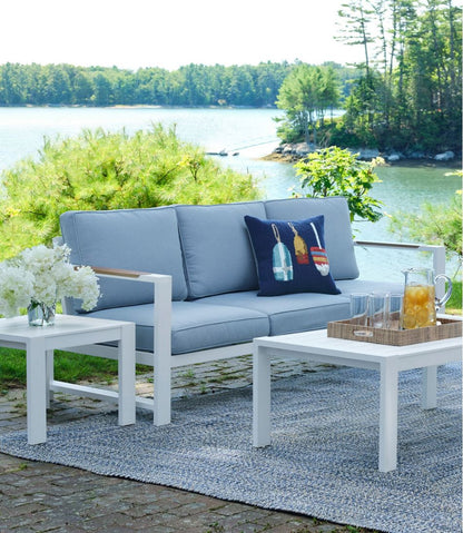 White Aluminum Deep Seating Sofa with Blue Cushions - L.L.Bean Everyday